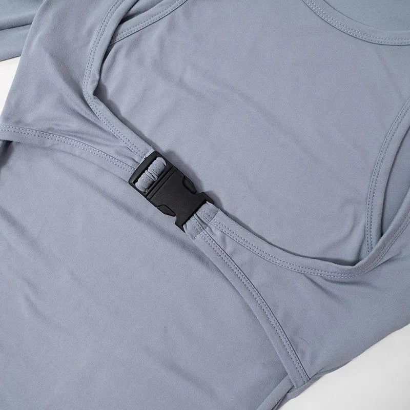 Autumn 2025 New Full Sleeves Hollow School Bags Buckle False Two Pieces Skinny Bodysuit Women Stylish Casual Versatile