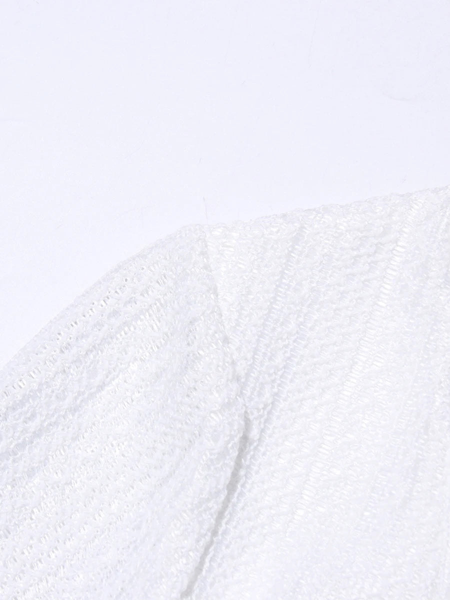 TWOTWINSTYLE Solid Hollow Out Slimming Dresses for Women O Neck Long Sleeve High Waist Temperament Dress Female Fashion