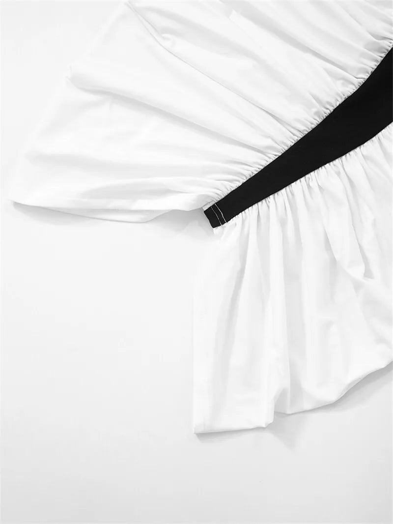 Mozision Patchwork Halter Backless Sexy Midi Dress Women Gown Elegant Fashion Contrast Color Sleeveless Pleated Long Dress