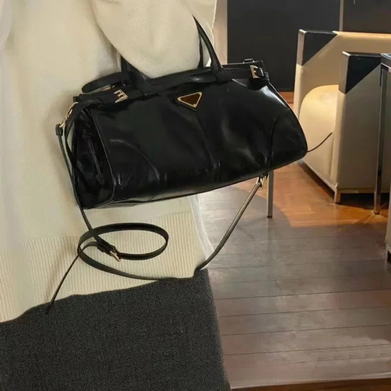 Genuine Leather Vintage Handbag Tote Bag Messenger Bag Commuter Style Document Bag Women's Handbag Wax Leather Bag