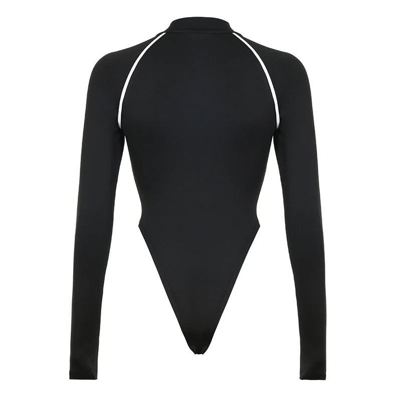 Rockmore Fashion Bodysuits Women Streetwear Print Jumpsuit Female Moto Biker Workout Long Sleeve Body Tops Casual Rompers Mujer