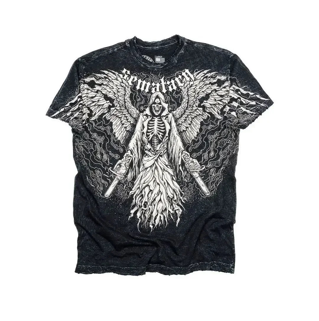 Oversized Loose Printed Cotton Heavy Duty Acid Wash T-Shirt Men's Rich New Trend Distressed Retro Custom Long Sleeve DTG T-Shirt