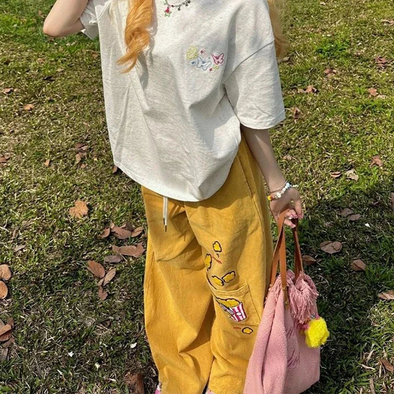 Y2K Cargo Pants Women Oversized Embroidery Sweatpants Harajuku High Waist Wide Leg Joggers Streetwear Korean Baggy Trousers New