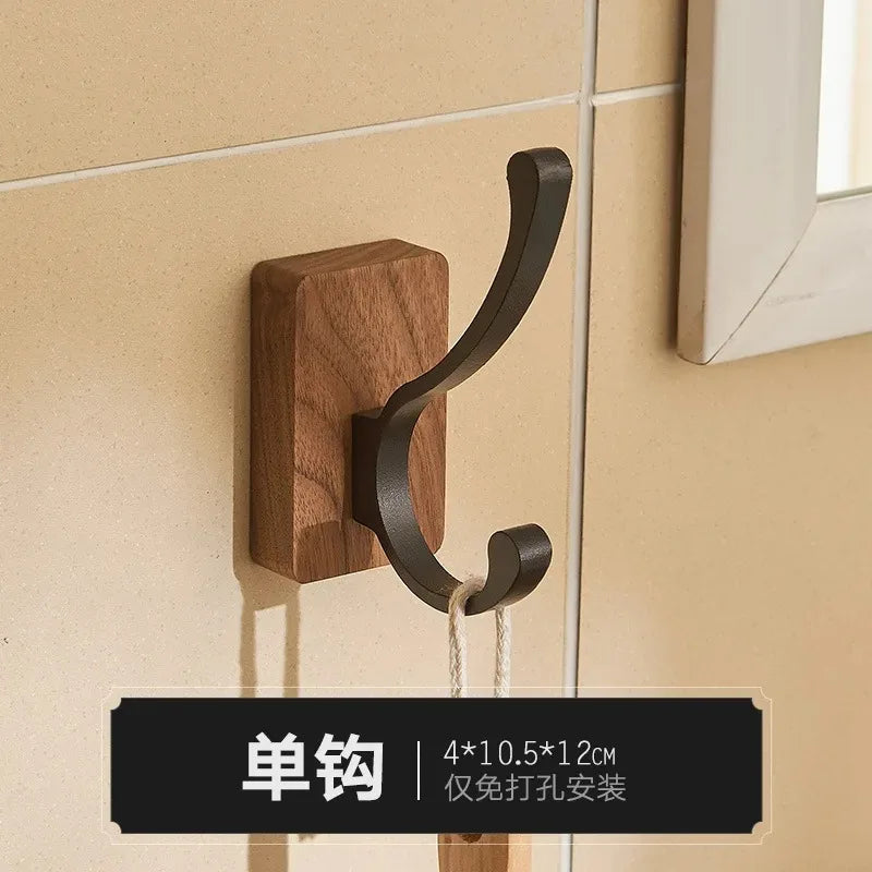 Self-adhesive New Simple Solid Wood Hook Walnut Hanging Hanger Bathroom Wall Hook Bedroom Coat Storage Rack Home Towel Key Decor