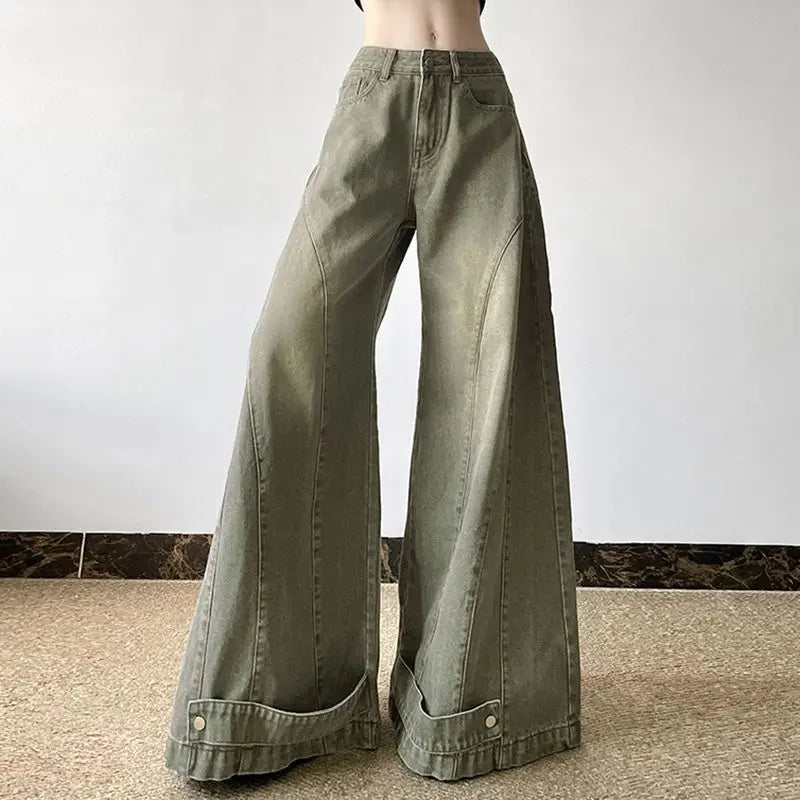 Retro Fashion Old-segmented Denim Cargo Pants Low Waist Loose American Street Harajuku Casual Jeans Women Unisex Wide-leg Pants
