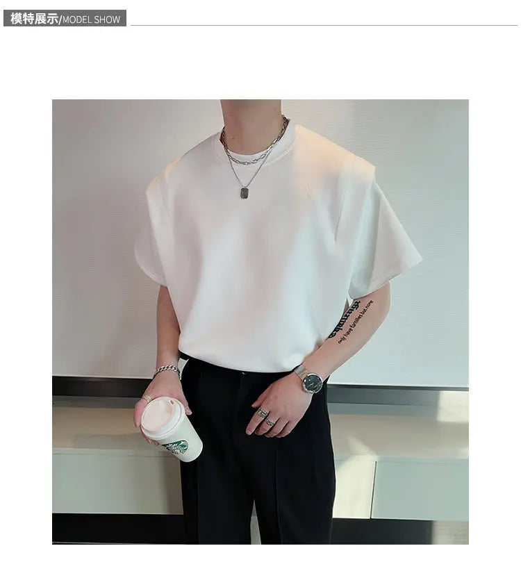 Summer Short Sleeve T-shirt Men Fashion Black White Oversized T Shirt Men Streetwear Korean Loose Round Neck Tshirt Mens Top
