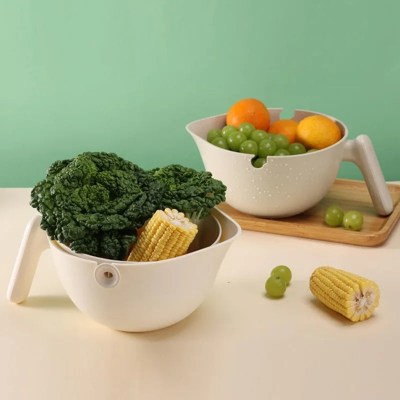 Dual-Layer Rotating Colander with Wash Bowl Premium Food Strainer for Pasta Fruits and Vegetables BPA-Free Kitchen Innovation