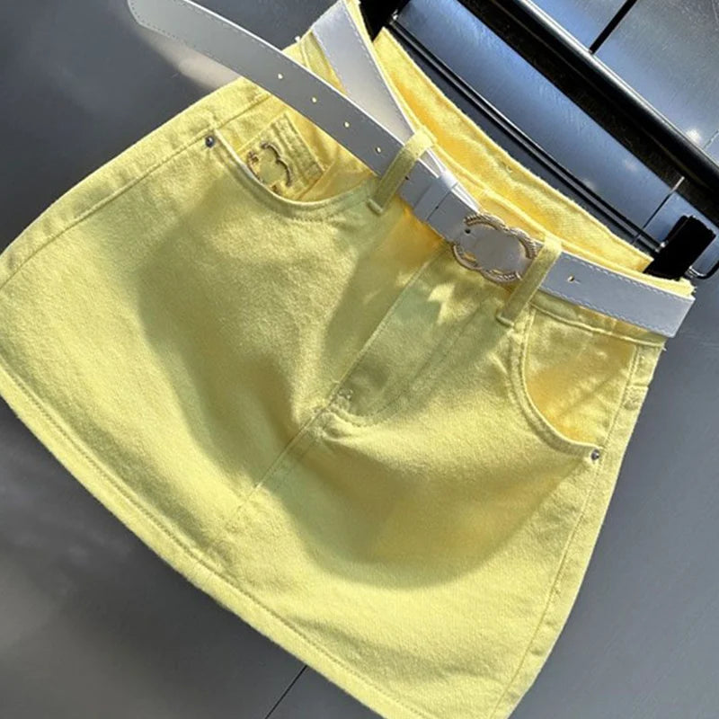 Female Korean All-match Denim Short Skirt 2025 Summer New Trend Sexy Embroidered Solid Color High Waist Printing A-line Skirt