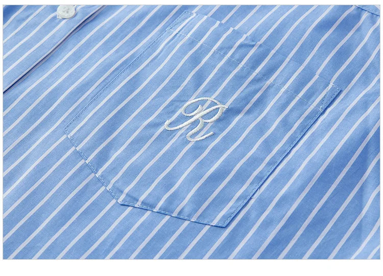 Semir Long Sleeve Shirt Women Mid-long Style Striped Pure Cotton 2025 New Spring Embroidery Oversize Blouse for Commuting