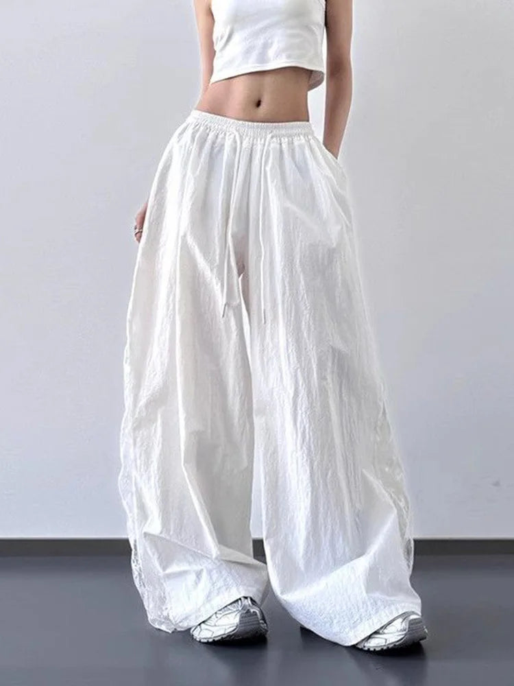 Jmprs Lace Patchwork Wide Leg Pants Women Oversize Streetwear High Waist Vintage Trousers Korean Casual Summer Sweet Retro Pants