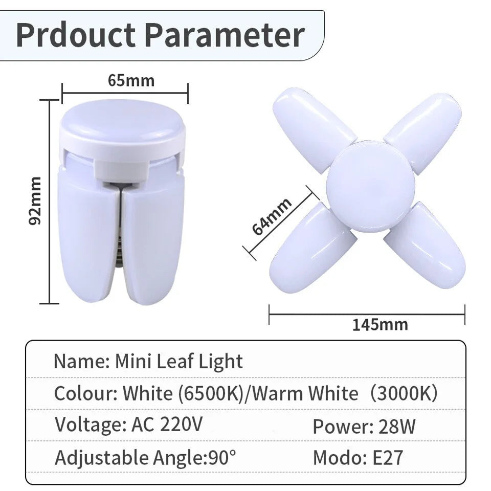 E27 Foldable Fan Shape LED Bulb Lamp  220V 110V 40 LEDs Light Bulbs For Home Ceiling Lamp Warehouse Garage  White Light 6500