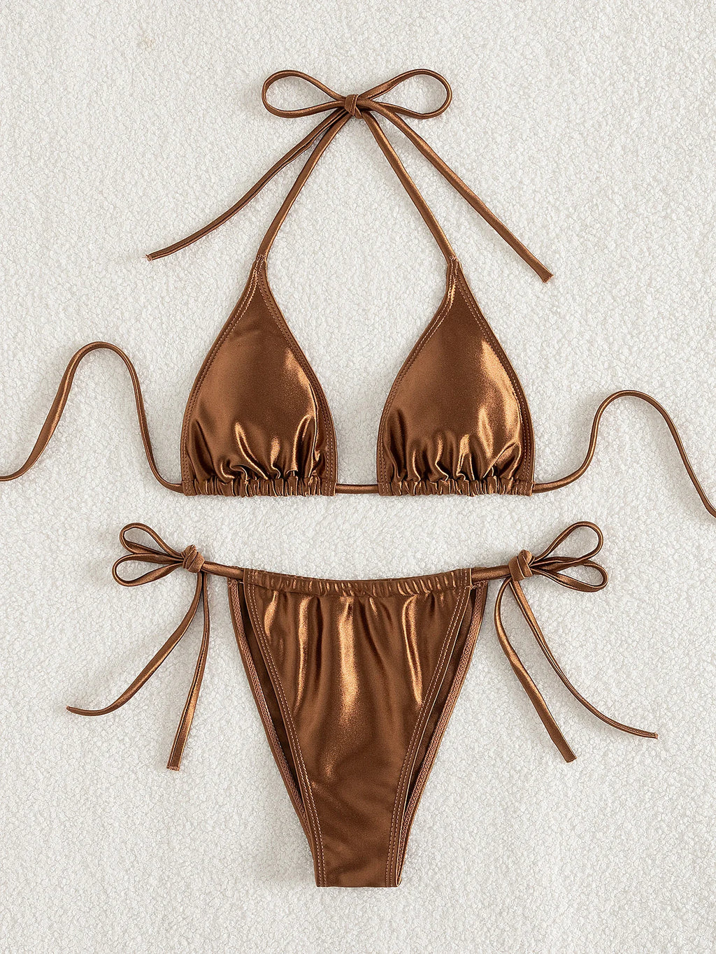 Sexy Micro Bikini 2025 Women Solid Brown Push Up Tie Side Thong Swimsuit Summer Bathing Suit Bandage Triangle Swimwear Biquini