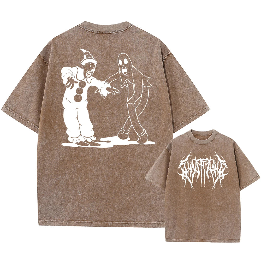 Ghostemane Double Sided Print Washed T-Shirt Oversized Men 100% Cotton Tshirt Hip Hop Metal Gothic Rock TShirt Streetwear Unisex