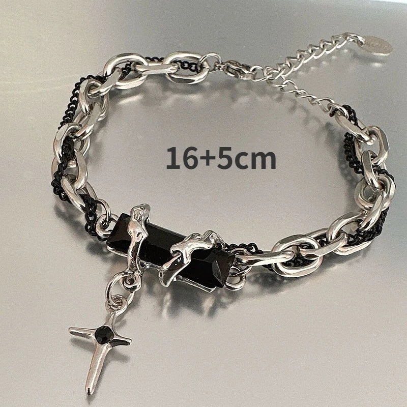 2024 Retro Black Zircon Star Bracelet for Women Men Gifts Trend Titanium Steel Chain Unisex Goth Jewelry New Couple Accessories