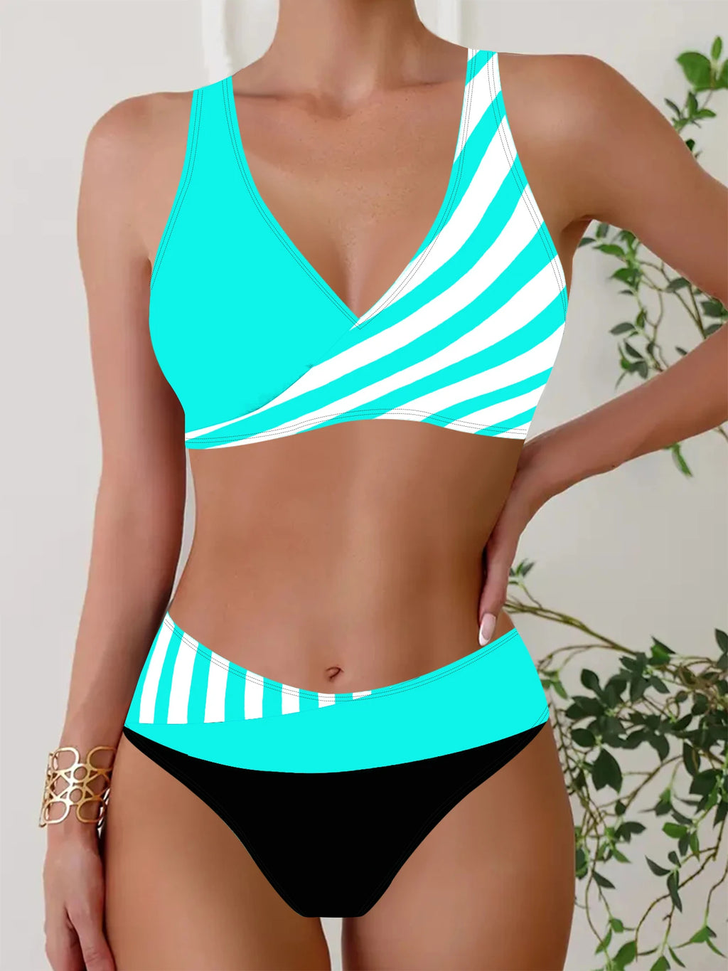 Sexy Women's Fashion Casual Classic Black and White Printed Women's Vacation Two-piece Bikini Set S-5XL