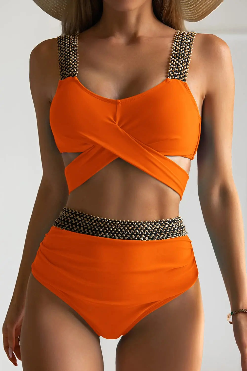 Cross High Waist Bikinis 2025 Women Black Swimwear Solid Swimsuit Female Beachwear Summer Bathers Bathing Suit Swimming