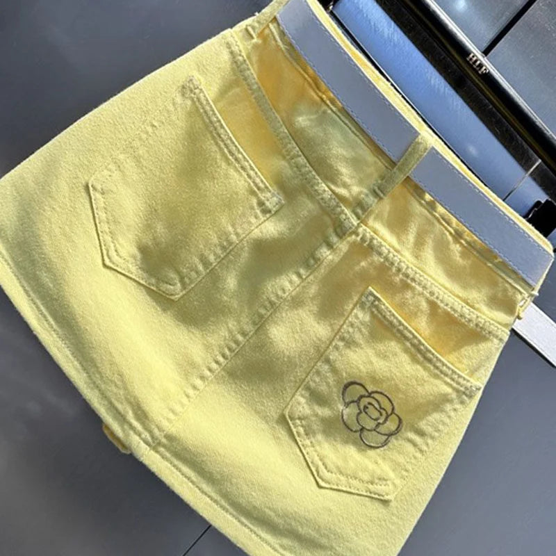 Female Korean All-match Denim Short Skirt 2025 Summer New Trend Sexy Embroidered Solid Color High Waist Printing A-line Skirt