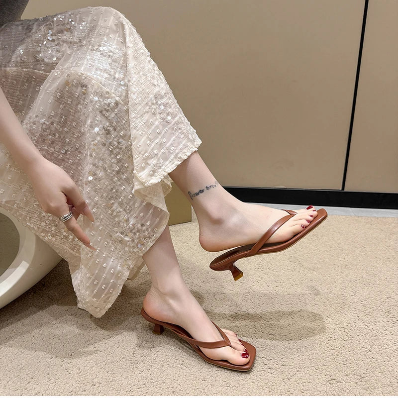 Summer Women Clip Toe Slippers Comfort Low Heel Slides Shoes Ladies Casual Dress Street Style Sandalis