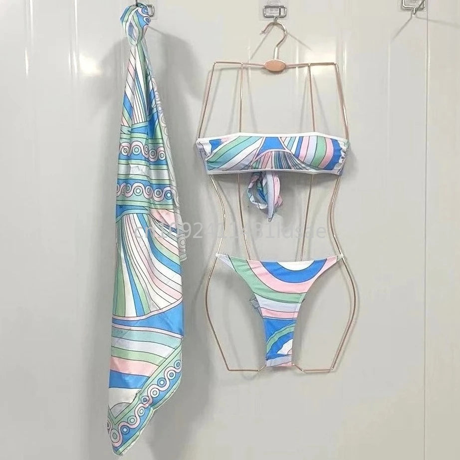 Luxury Design Women's Scarf Bikini Set Italy Designer Brand Scarf Strapless Swimsuit