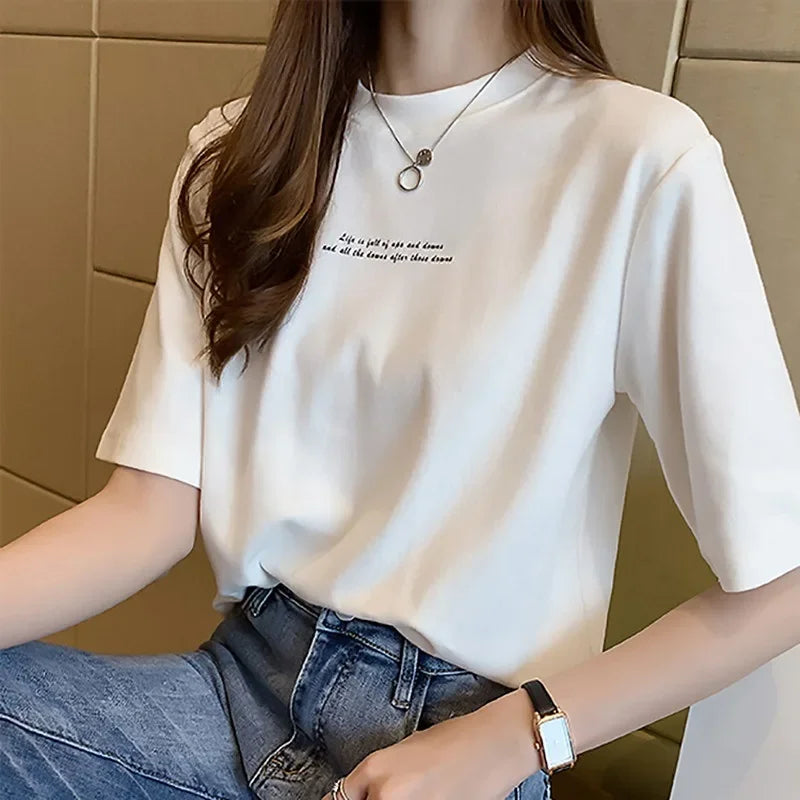 2024 Summer New Style Women's Short Sleeve T-Shirt Loose Fit Korean Version Round Neck Base Layer Top Trendy Women's T-Shirt