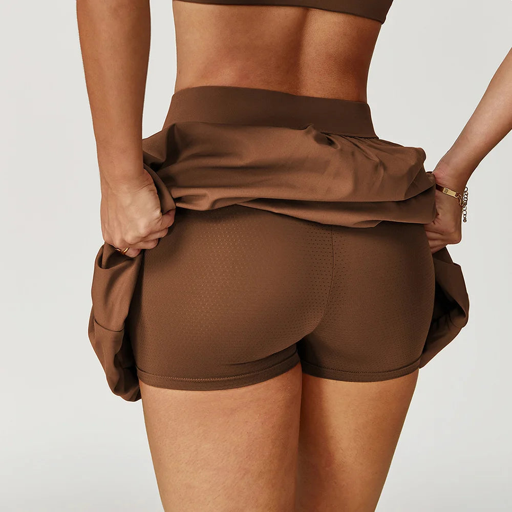Quick Drying Tennis Short Skirt Women's Yoga Short Skirt Anti Glare Breathable Pocket Puffy Skirt Running Sports Short Skirt