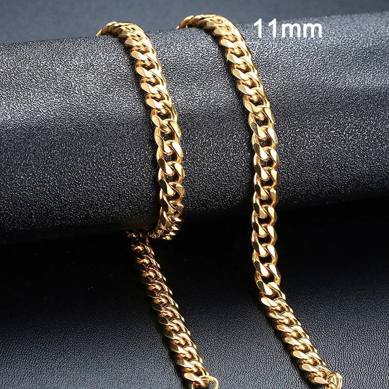 3/5/7/9/11MM Cuban Chain Necklaces for Men Women,Stainless Steel Curb Link Chain Collar,Jewelry Gift for Dad Husband BFF