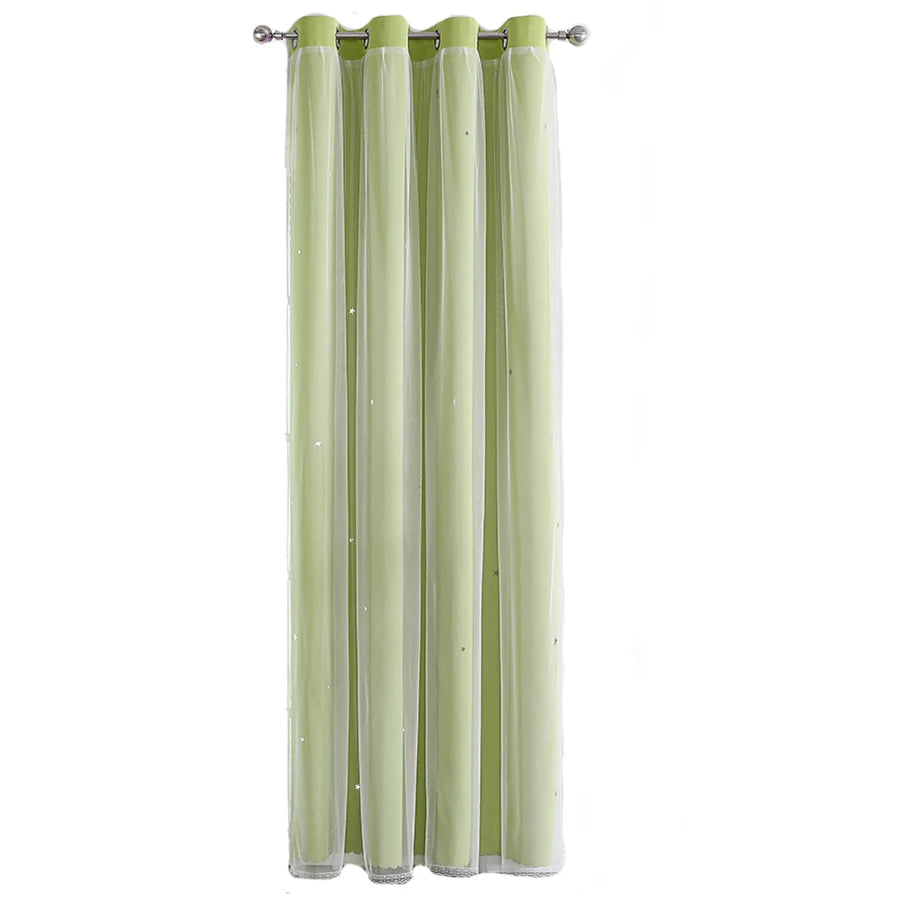 1Pc/2Pcs Girls Double Layer Hollow Out Stars Curtains Princess Romantic Bedroom Decor