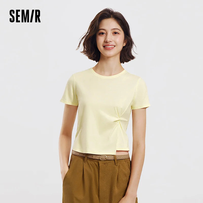 Semir Twist Knot Design Short Sleeve Tee Women Slim Fit 2025 Summer New Fashionable Casual Top
