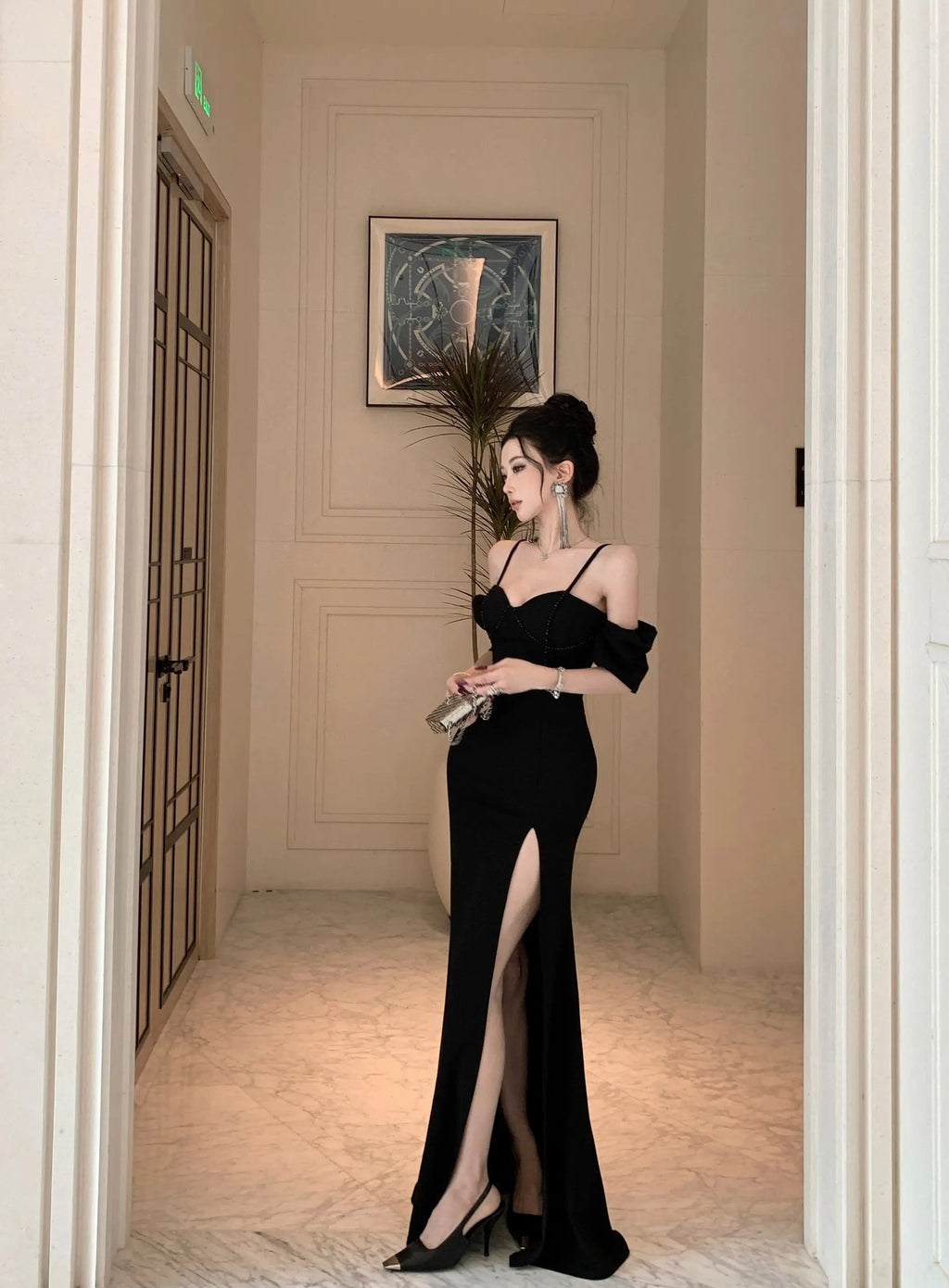 Sexy Spaghetti Straps Womens Dresses Off Shoulder Slash Neck Elegant Gowns Luxurious Evening Party Long Dress Split Vestidos New