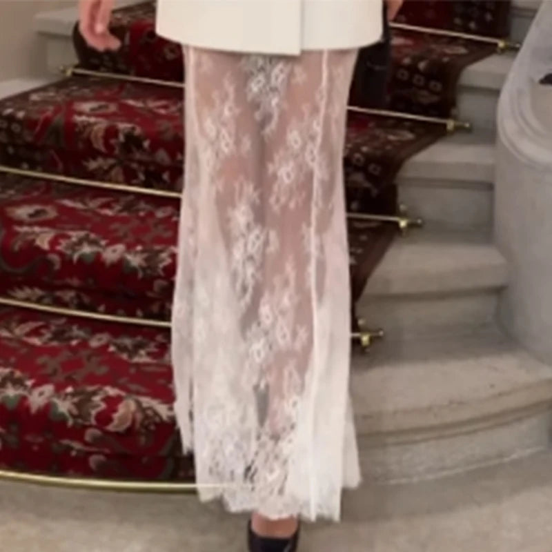 Elegant Lace Long Skirt Set Women Strapless Tube Top Short Dress Floor-Length Mermaid Skirts 2025 Summer Lady Party 2 Pieces Set