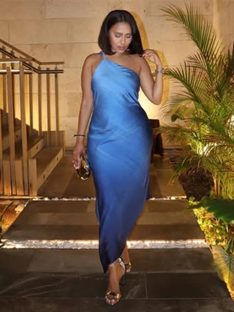 Scarf Collar Sleeveless Evening Dresses Women Backless Sexy 2025 Spring Loose High Waist Holiday Party Dress Female Elegant Robe