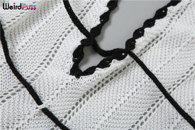 Weird Puss Sexy Elegant Halter Dress Women Summer Backless Lace-Up Color-Block Sleeveless Trendy Nightclub Wild Fashion Clothing