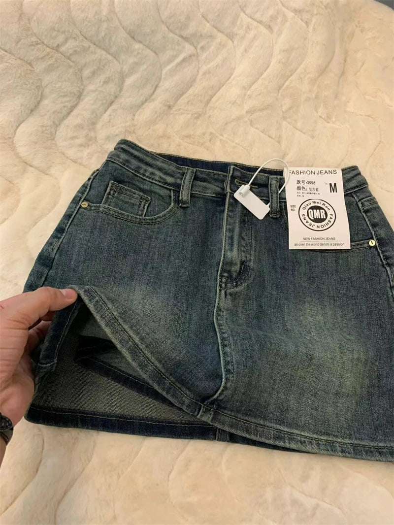 Women's Blue A-Line Skirt Y2k Mini Skirts Korean Harajuku Vintage 90s Aesthetic Shorts Skirt 2000s Fashion Clothes Summer 2024