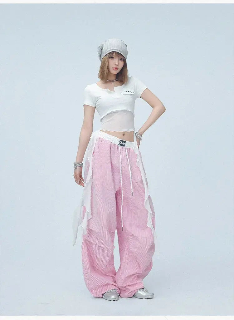 Pink Camo Cargo Pants with Stripes High Waist Streetwear for Women Hip Hop Jogger Pants Trendy Activewear cargo pants women