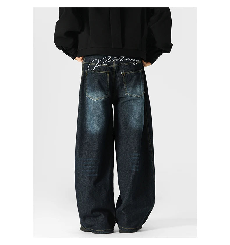 Hip Hop American Sle Wide Leg Men's Jeans Loose Fit Autumn Winter Trendy Vintage Waed Floor-Length Trousers