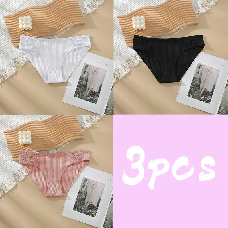 3pcs Solid Color Women's Sexy 100% Cotton Panties Women's Triangle Pants Women's Close Fitting Clothing Women's Underwear