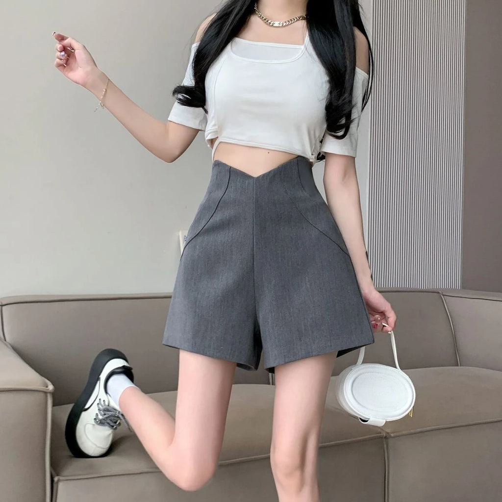 Woman Suit with Short Pants Grey Wide High Waist Irregular Shorts for Women Aesthetic Wholesale Elegant Harajuku Fashion To Wear