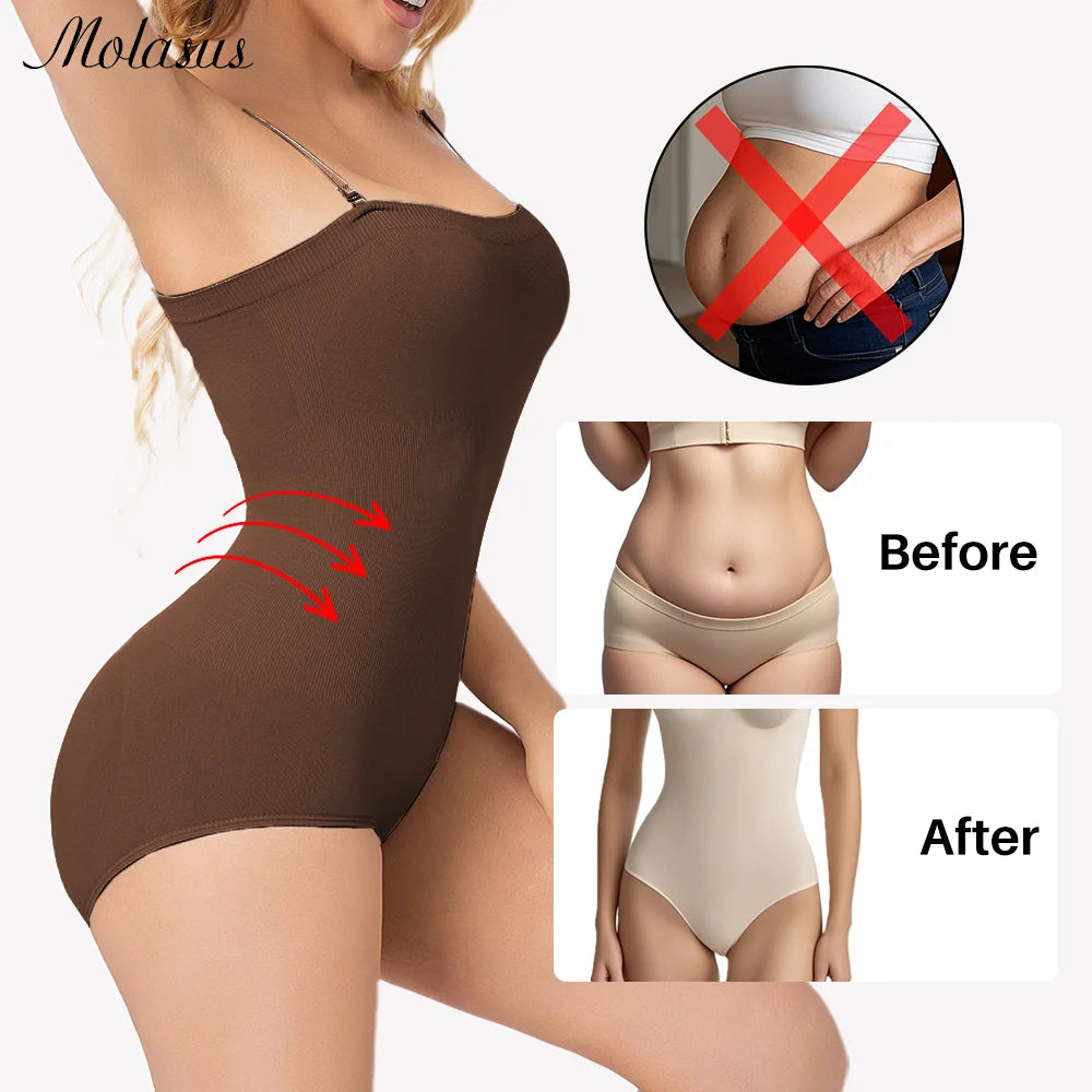 1 Piece Women Shapewear Bodysuit Removeable Shoulder Strap Body Shaper Seamless Tummy Control Slimming Flat Belly for Underwear