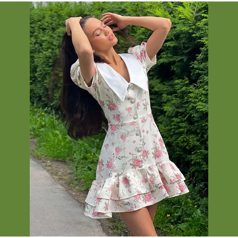 Chic Flower Print A-line Maxi Dress Women Elegant High Waist Strapless Backless Slim Vestidos 2025 Lady Summer Vacation Robes