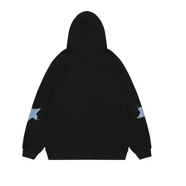 Vintage Star Print Hooded Sweatshirt Unisex Loose Fit Fashion Jacket For Men Women Ideal For Couples