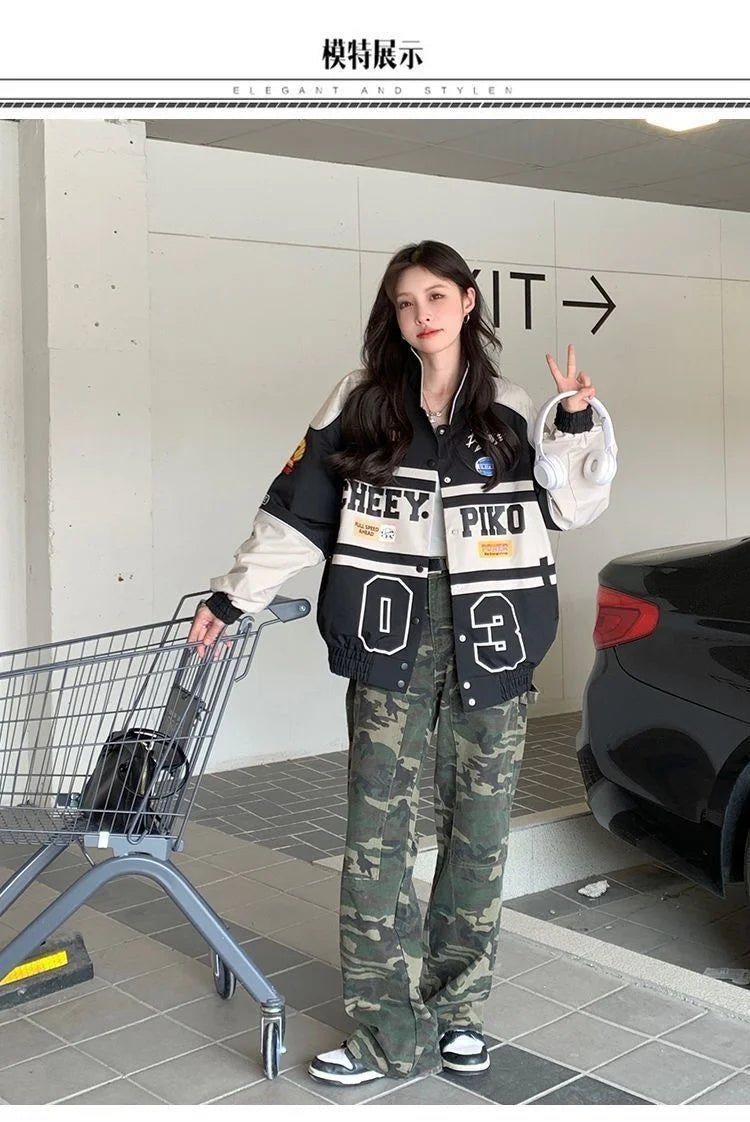 2023 Y2k Red White Bomber F1 Jacket Women Men Biker Racer Jacket Retro Hip Hop Grunge Clothes Trend Oversize Windbreaker Varsity