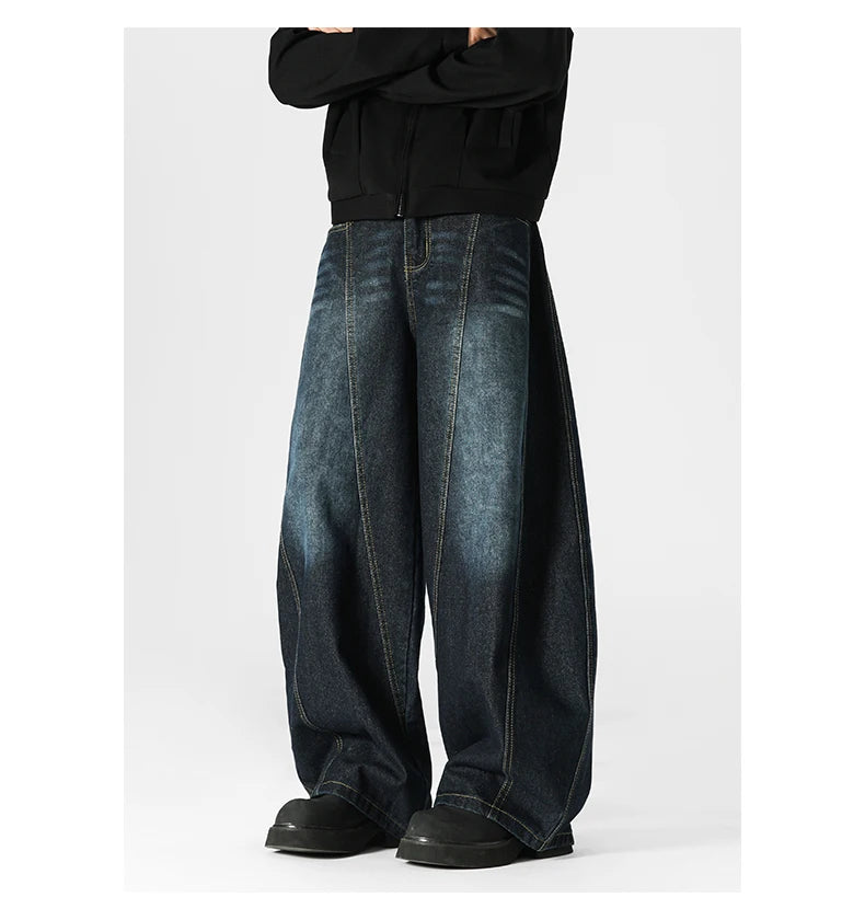 Hip Hop American Sle Wide Leg Men's Jeans Loose Fit Autumn Winter Trendy Vintage Waed Floor-Length Trousers