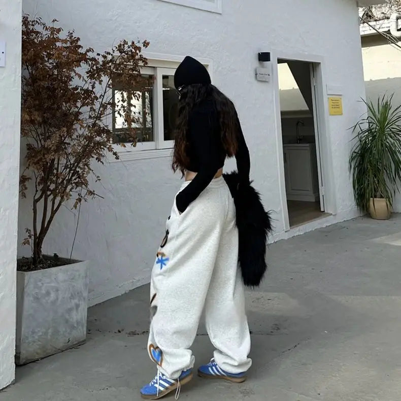 HOUZHOU Y2k Vintage Baggy Sweatpants Oversize Woman Korean Style Harajuku Thick Pants Streetwear Hip Hop Trousers Winter Spring