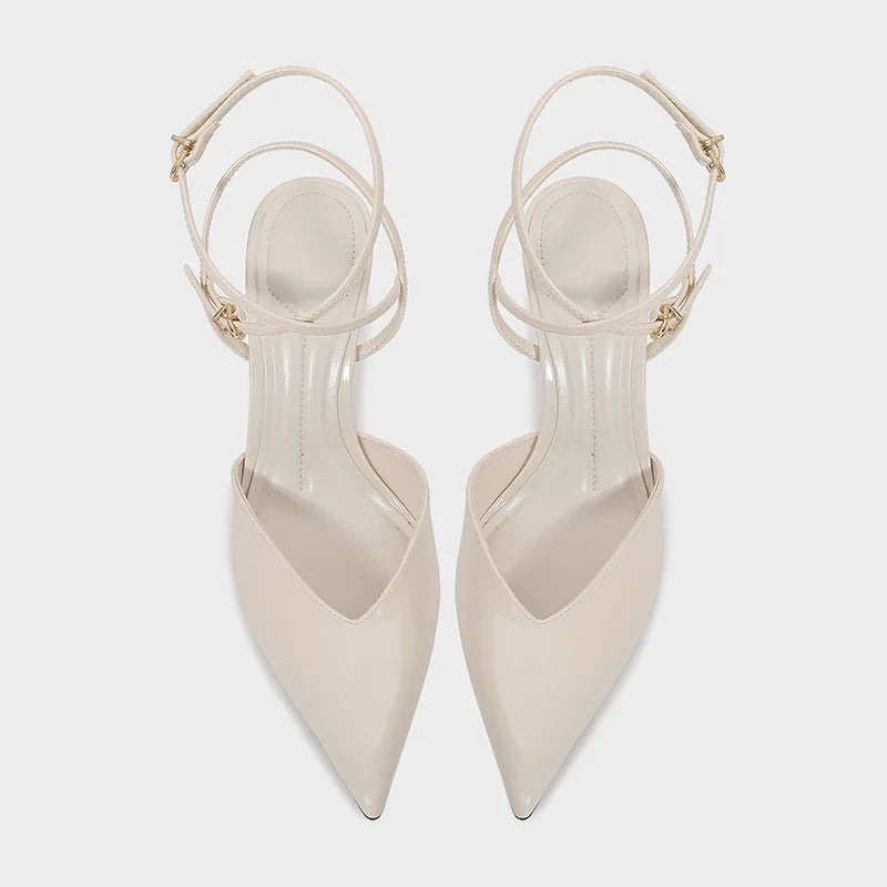 Sexy Pointed Toe Patent Leather Women Pumps Elegant Ankle Strap Buckle High Heels Luxury Designer Shoes Mules Heeled Sandals