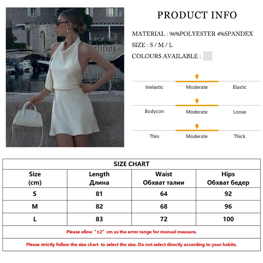Clacive Summer Slim Beige Satin Women Dress Sexy Halter Sleeveless Mini Dresses Elegant Lace-Up High Waist Backless Female Dress