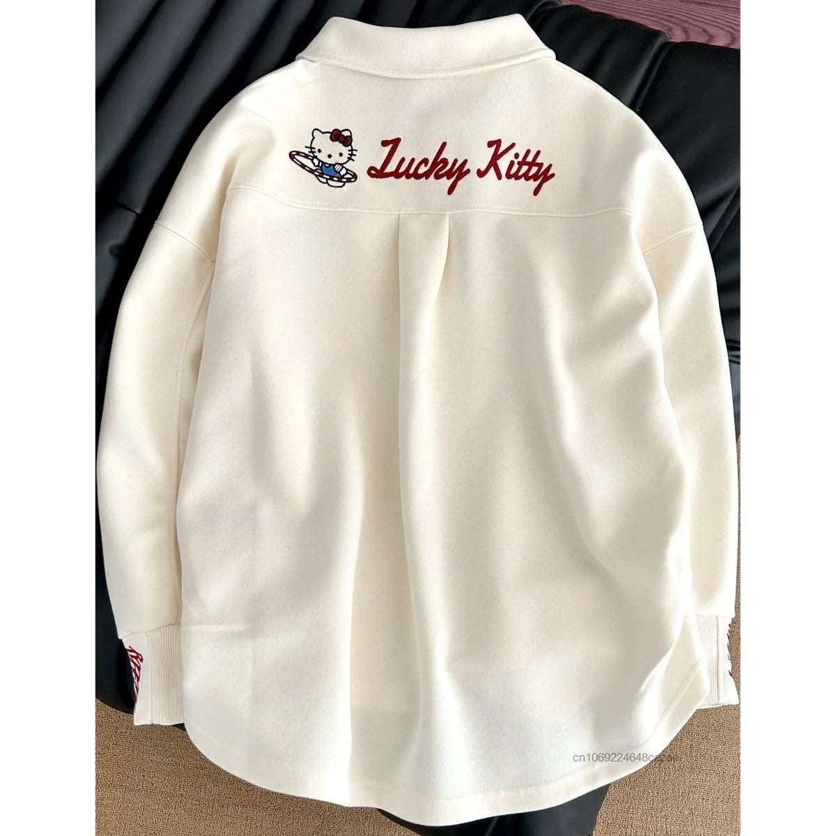 Sanrio Hello Kitty 2025 Spring New Polo Hoodie Women Korean Version Trend Casual Top Y2K Sweet Girl College Style Loose Pullover