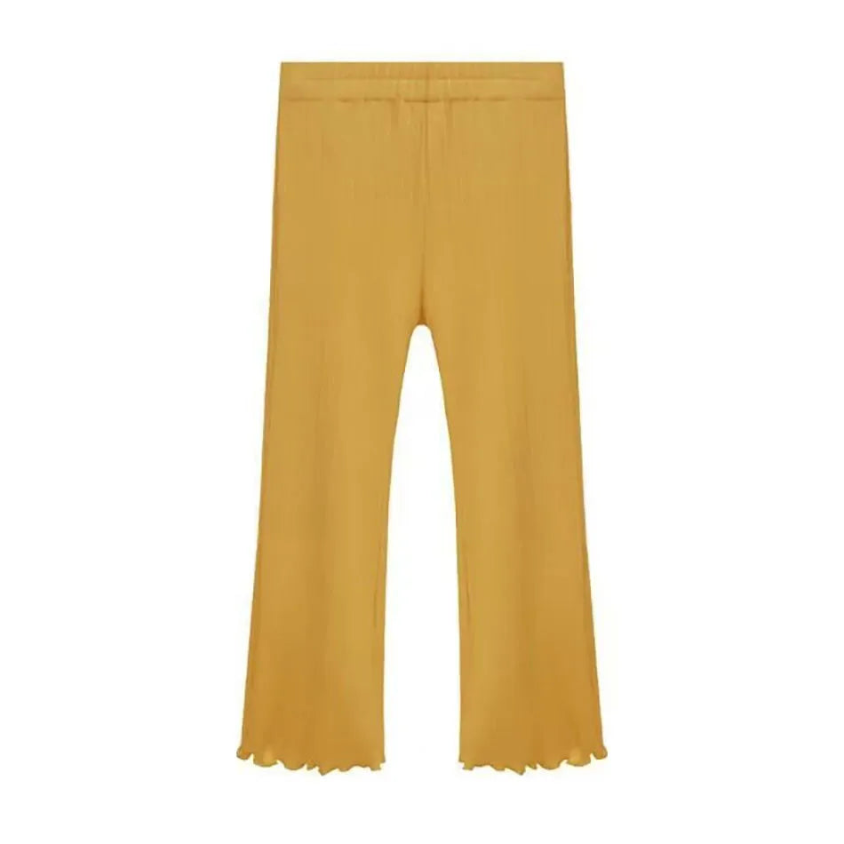 Children Summer Solid Color Thin Ribbed Knit Flared Pants Girls Casual Trousers Korea Fashion Pants Girl Princess Style Capris