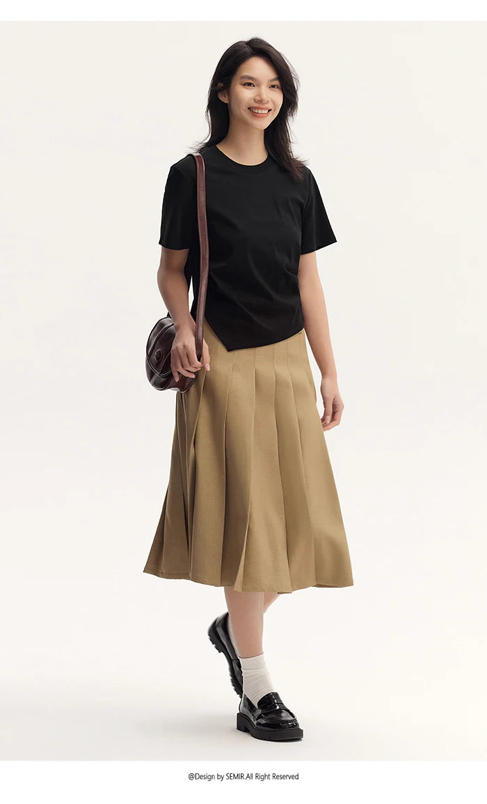 Semir Short-Sleeved T-Shirt For Women Short And Slimming With A Small Surprise New In 2024 Summer Pure Cotton Top