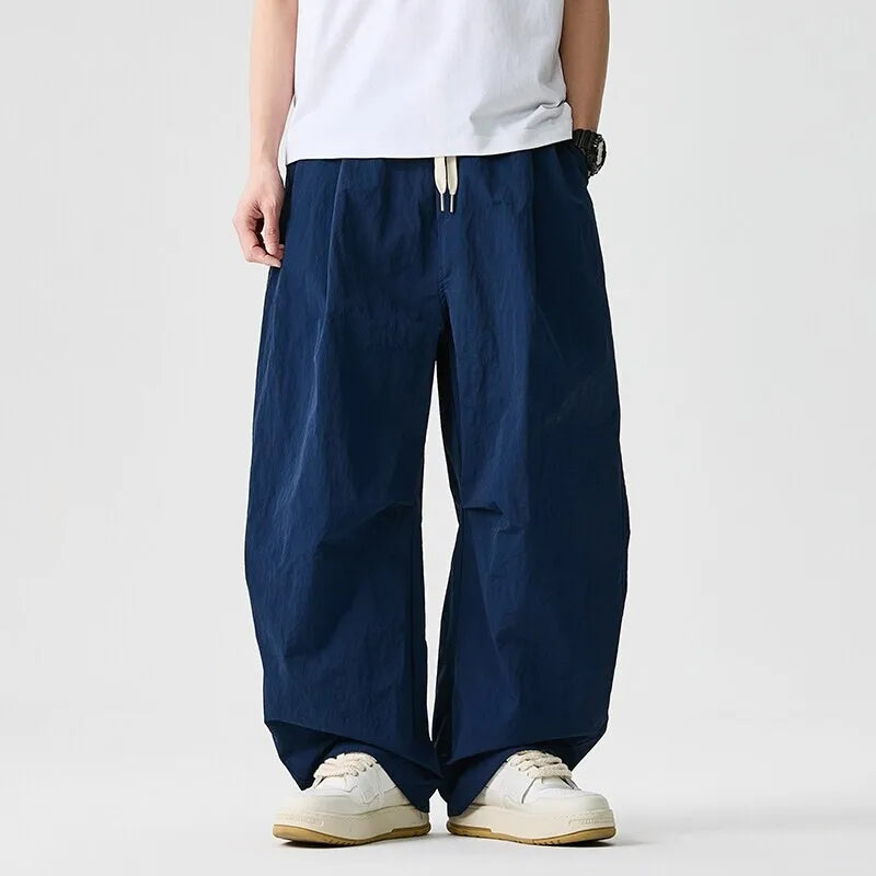 Wide Leg Pants Men and Women 2025 New Light Thin Solid Casual Harun Pants Elastic Waist Loose Oversize Fashion Trendy Streetwear