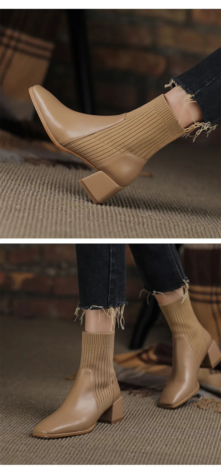 2023 Autumn Winter New Ankle Socks Shoes Women Fashion Large Size 43 Knitted Short Boots Women Slip on High Heels Botas De Mujer